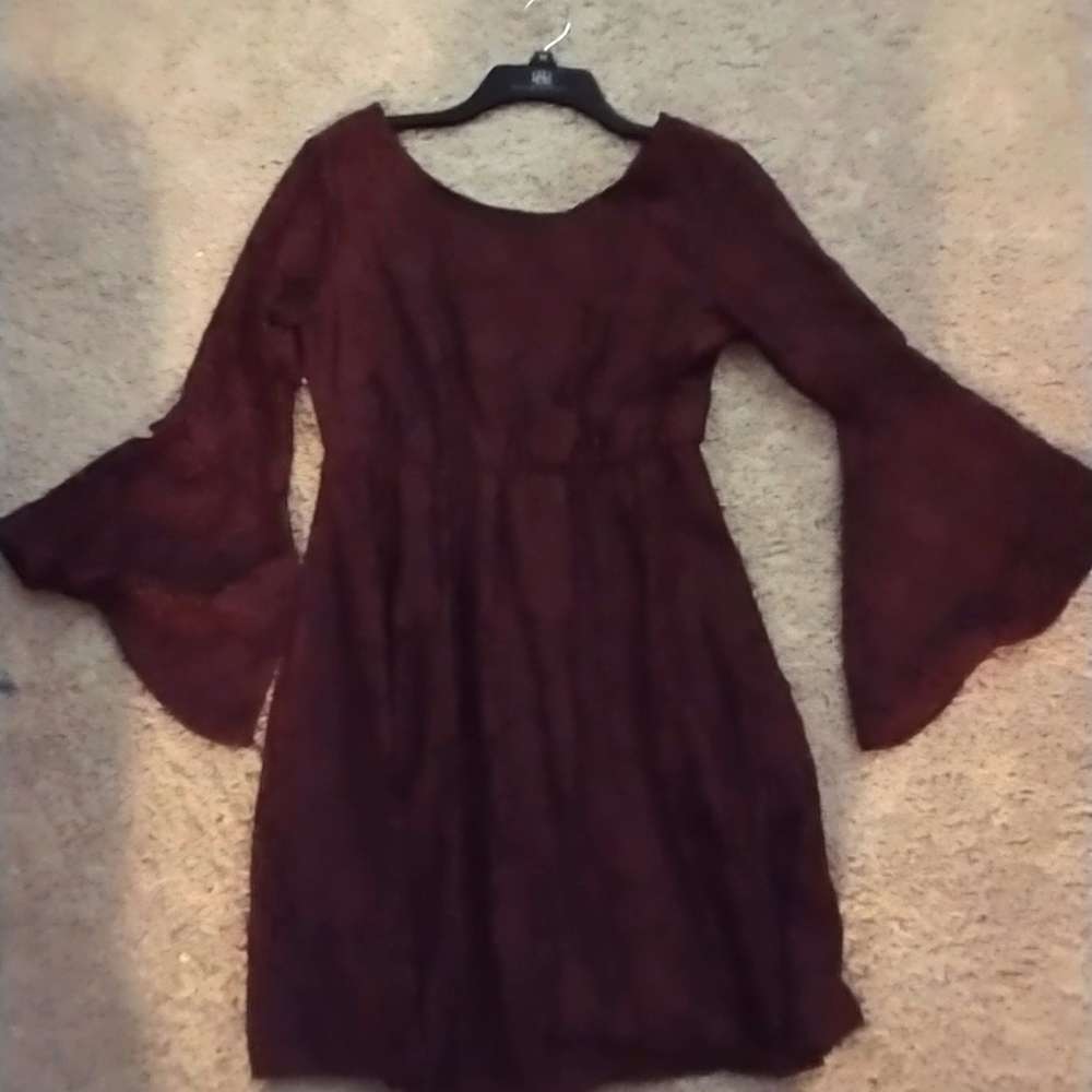 Burgundy Dress Long Sleeve Low Back